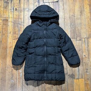 Gap Parka Jacket Kids Small Black Regular Fit‎ Long Sleeve Hooded Full Zipper